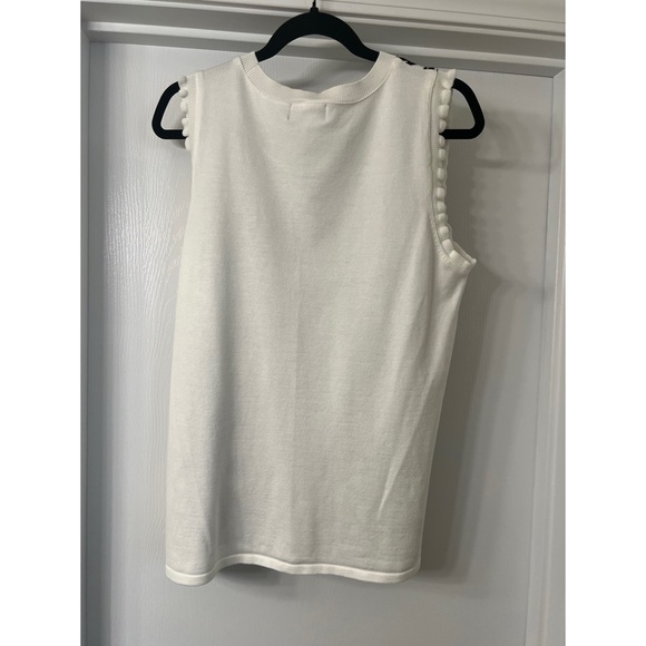 Karl Lagerfeld Paris Geometric Print Mixed Media Ruffle Trim Sleeveless Top - Picture 8 of 12